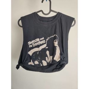 Black Graphic Tank Top with Band Print